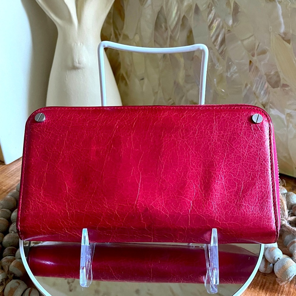 BALENCIAGA Leather Zippy Long Wallet in Red